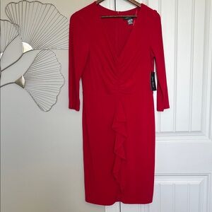 NWT 90% off Jessica Howard Red Long-Sleeve Ruffle Front Dress